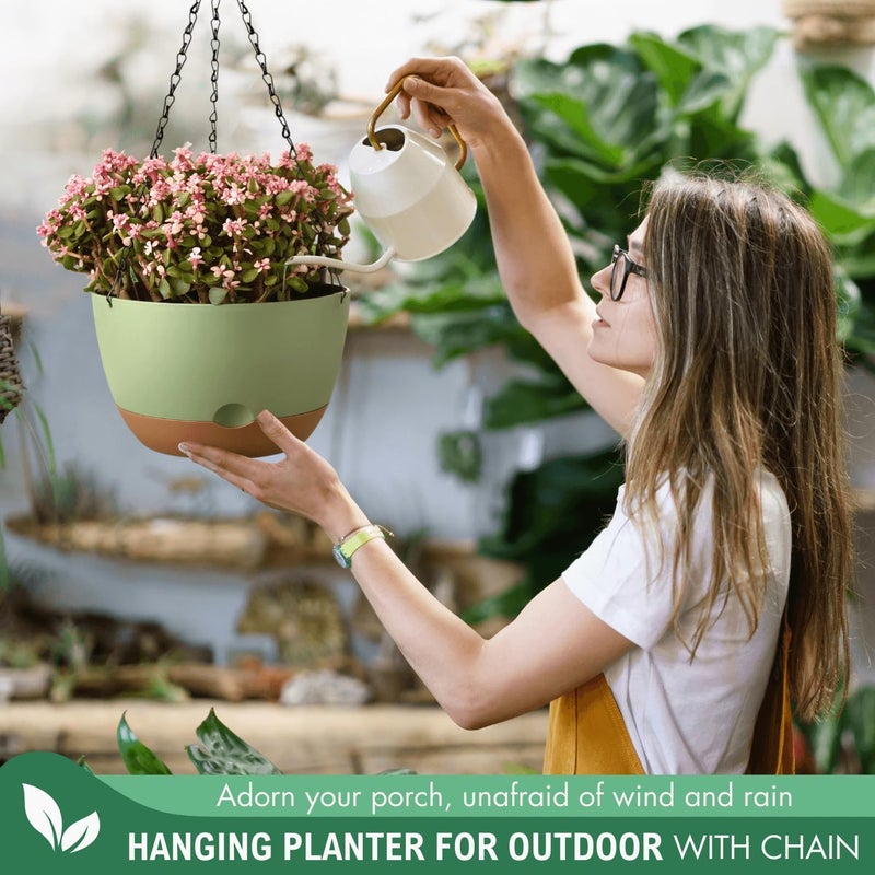 TIMOSUKI 10 Inch Hanging Planters for Indoor Plants,Set of 2 Hanging Pots for Plants with Self-Watering, Outdoor Hanging Plant Pot with Drainage and 2 Kinds of Hanging Baskets Hangers for Home Decor and Garden - Image 4